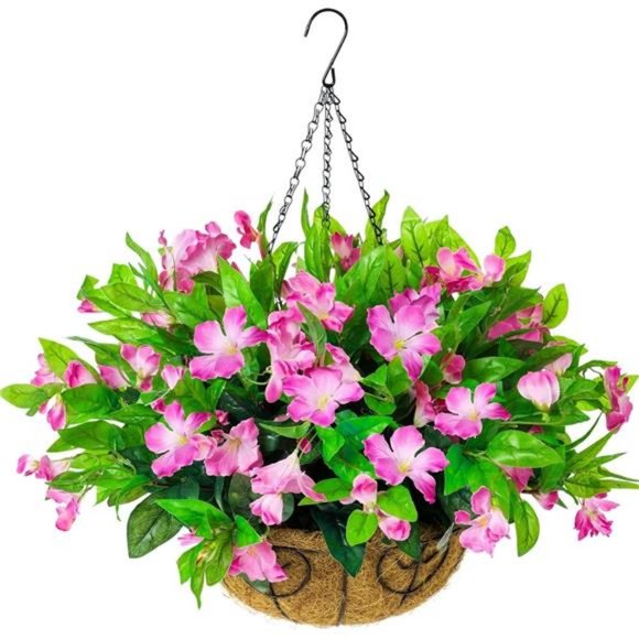 Artificial Flowers Hanging Basket for Outdoor Indoor, Fake Hanging Plant Silk - Picture 6 of 6